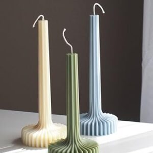 Nirvan Aromas Decorative Taper Candle with Ribbed Base, Cream White, Traditional Design (Light Blue, Rose)