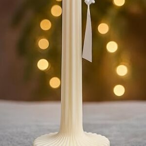 Nirvan Aromas Decorative Taper Candle with Ribbed Base, Cream White, Traditional Design (Ivory, Rose)