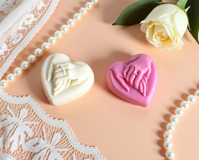 Heart-Shaped Hand Gesture Candle – Set of 2, Pink & White, Decorative Soy Wax Candles for Gifting, Home Decor, Romantic Ambience