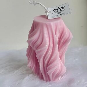 Twisted Wave Decorative Pillar Candle, Coral Pink, Handcrafted (Pink, Vanilla)