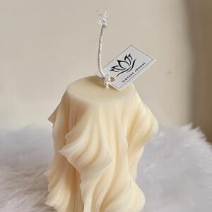 Twisted Wave Decorative Pillar Candle, Coral Pink, Handcrafted (Ivory, Vanilla)