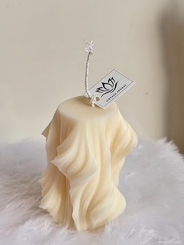Twisted Wave Decorative Pillar Candle, Coral Pink, Handcrafted (Ivory, Vanilla)