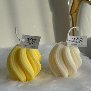 Scented Geometric Swirl Candles – Rotating Waves Design – Decorative Sculptural Candle Set of 2, Yellow and Ivory (Rose)