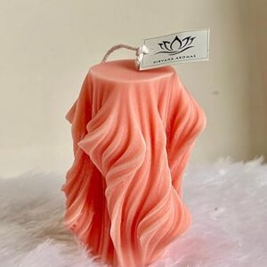 Twisted Wave Decorative Pillar Candle, Coral Pink, Handcrafted (Coral Pink, Vanilla)