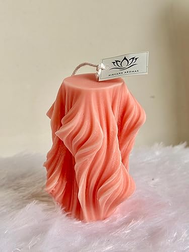 Twisted Wave Decorative Pillar Candle, Coral Pink, Handcrafted (Coral Pink, Rose)