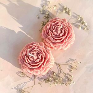 Decorative Rose Peony Flower Candles – Rose Scented, Handcrafted Soy Wax, Ideal for Home Décor, Gifting, Aromatherapy & Parties (Set of 2)