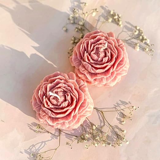 Decorative Rose Peony Flower Candles – Rose Scented, Handcrafted Soy Wax, Ideal for Home Décor, Gifting, Aromatherapy & Parties (Set of 2)