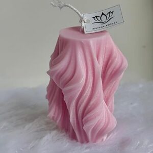 Twisted Wave Decorative Pillar Candle, Coral Pink, Handcrafted (Pink, Lavender)