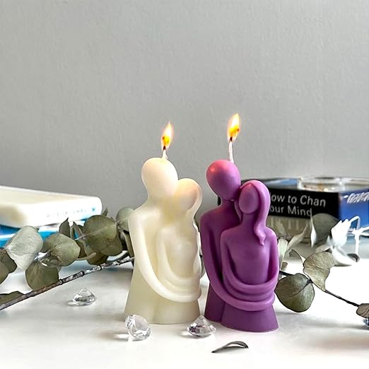 Elegant Couple Candle Set – Set of 2, White & Purple, Lime Fragrance, Modern Abstract Design for Home Decor & Gifting