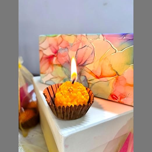Motichur Candles, Orange Handcrafted Bubble Design, 8 cm, Festival and Home Decor, Pack of 6
