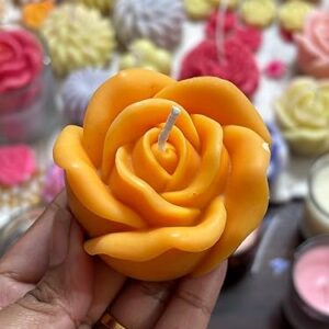 Rose Candle – Handcrafted with Organic Soy Wax, Decorative & Elegant Candle for Home Decor & Gifting, Set of 2 (Yellow)