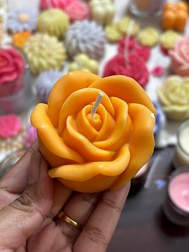 Rose Candle – Handcrafted with Organic Soy Wax, Decorative & Elegant Candle for Home Decor & Gifting, Set of 2 (Yellow)