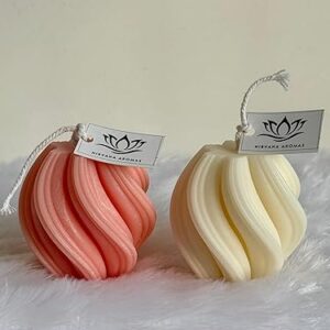 Scented Geometric Swirl Candles – Rotating Waves Design – Decorative Sculptural Candle Set of 2, Yellow and Ivory (Vanilla)