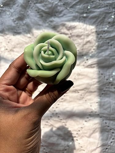 Rose Candle – Handcrafted with Organic Soy Wax, Decorative & Elegant Candle for Home Decor & Gifting, Set of 2 (Green & Ivory Shade)